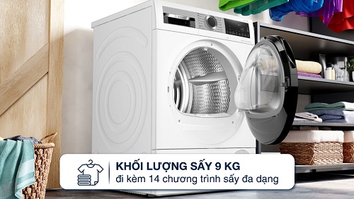 Khối lượng sấy máy sấy bơm nhiệt Bosch 9 kg WQG24570SG