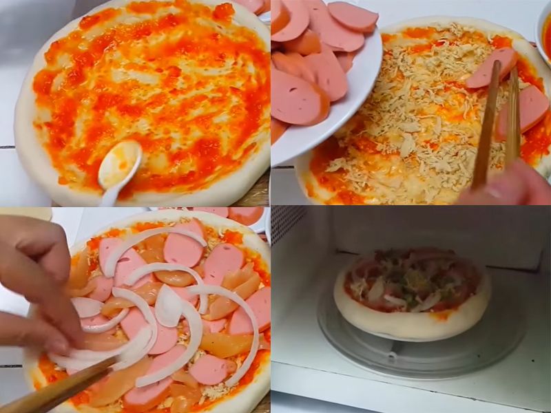 thêm gia vị vào bánh pizza