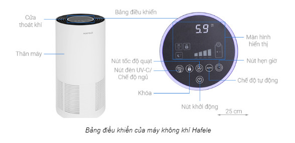 Bảng điều khiển của máy không khí Hafele