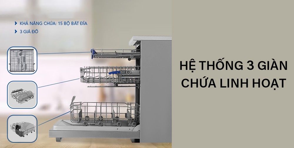  Điều chỉnh giá để vật dụng trong khoang rửa