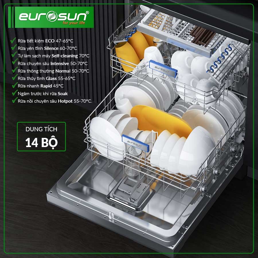 Dung tích rửa máy rửa bát Eurosun