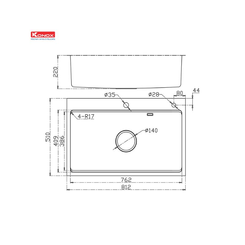 Kích thước chậu rửa bát Konox KN8151TS Dekor Basic