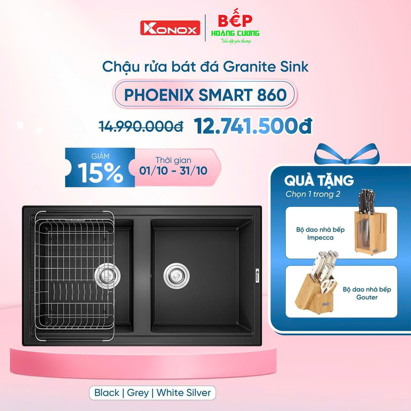 Chậu rửa bát Konox Granite Sink Phoenix Smart 860 - Black