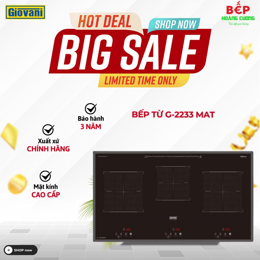 Bếp từ Giovani 3 vùng nấu G-2233 MAT lắp âm