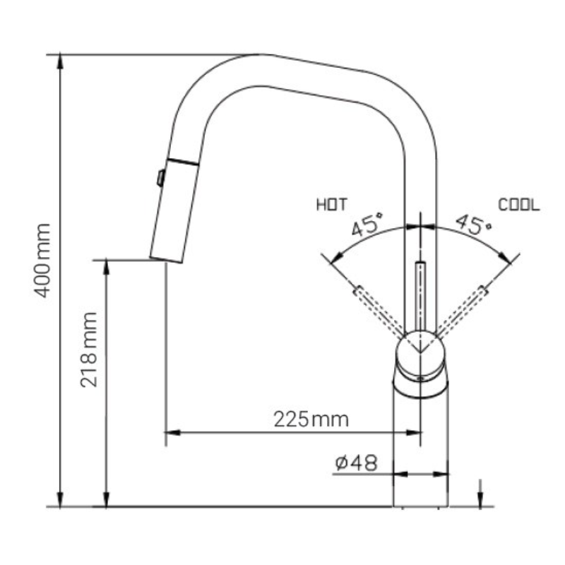 Kích thước vòi rửa bát nóng lạnh Paul Schmitt PA321KS có dây rút