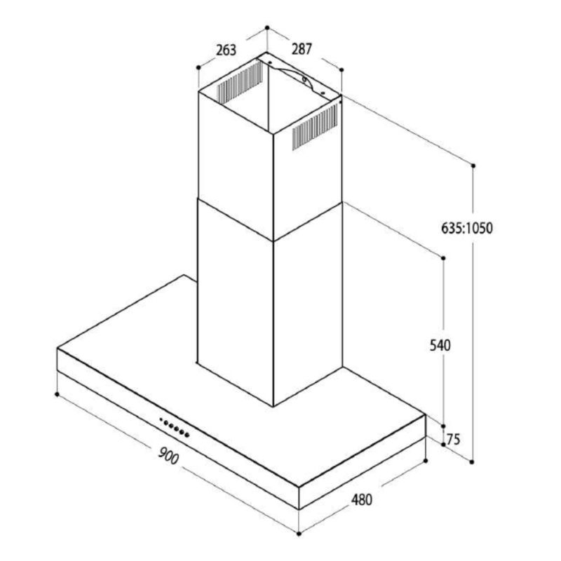 Kích thước máy hút mùi áp tường Upscale P7 WALL MOUNT