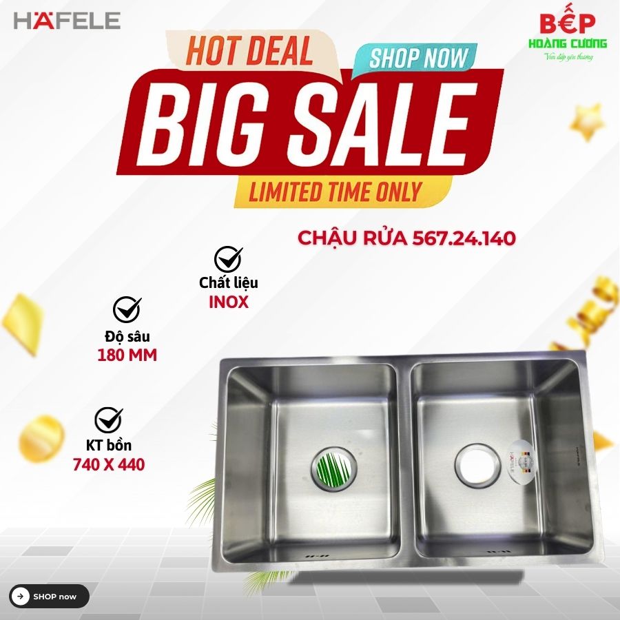 Chậu rửa bát inox 2 hố Hafele 567.24.140