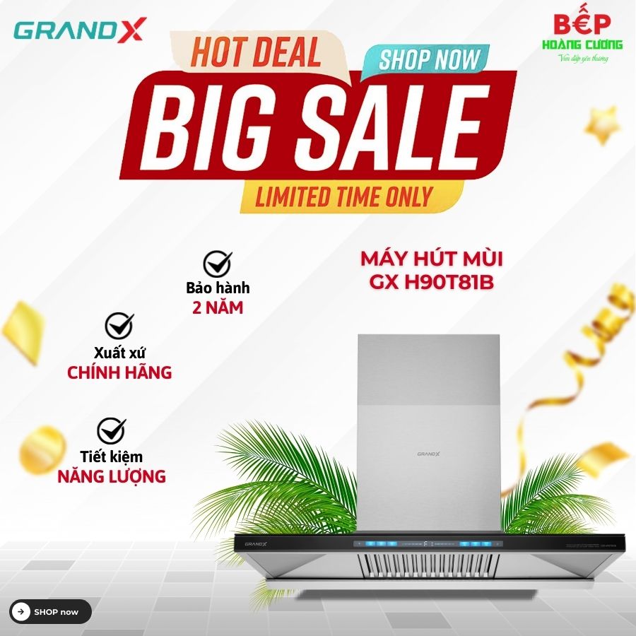 Máy hút mùi áp tường GrandX GX H90T81B
