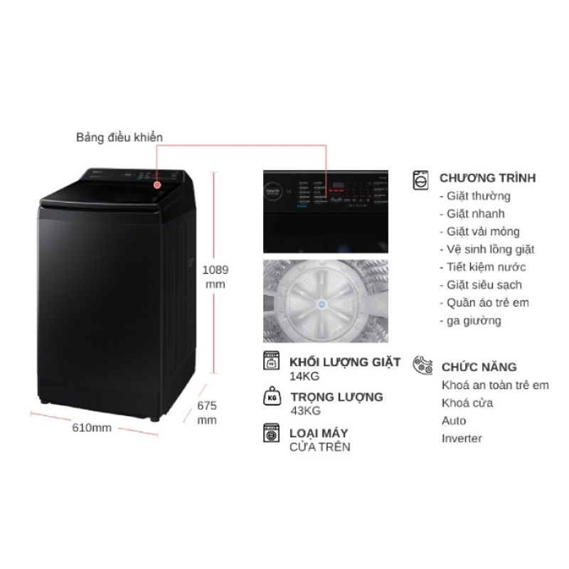 Máy giặt Samsung Inverter 14 kg WA14CG5745BVSV cửa trên