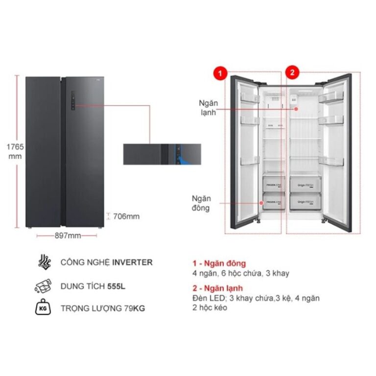 Tủ Lạnh 2 cánh side by side Inverter 555 Lít Toshiba GR-RS696WI-PMV(60)-AG