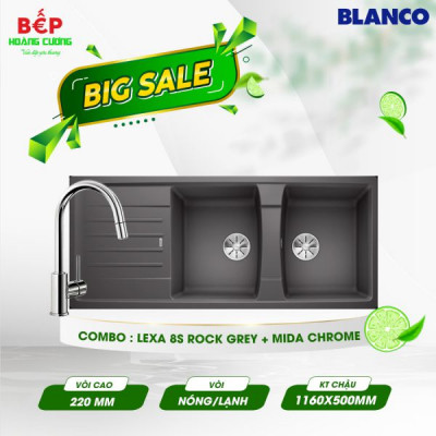 Combo Chậu rửa bát Bosch Blanco LEXA 8S Rock Grey 524981 + Vòi rửa bát Blanco MIDA Chrome