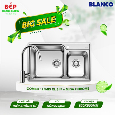Combo Chậu rửa bát Bosch Blanco LEMIS XL 8 IF + Vòi rửa bát Blanco MIDA Chrome