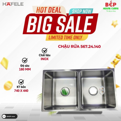 Chậu rửa bát inox 2 hố Hafele 567.24.140