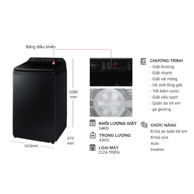 Máy giặt Samsung Inverter 14 kg WA14CG5745BVSV cửa trên