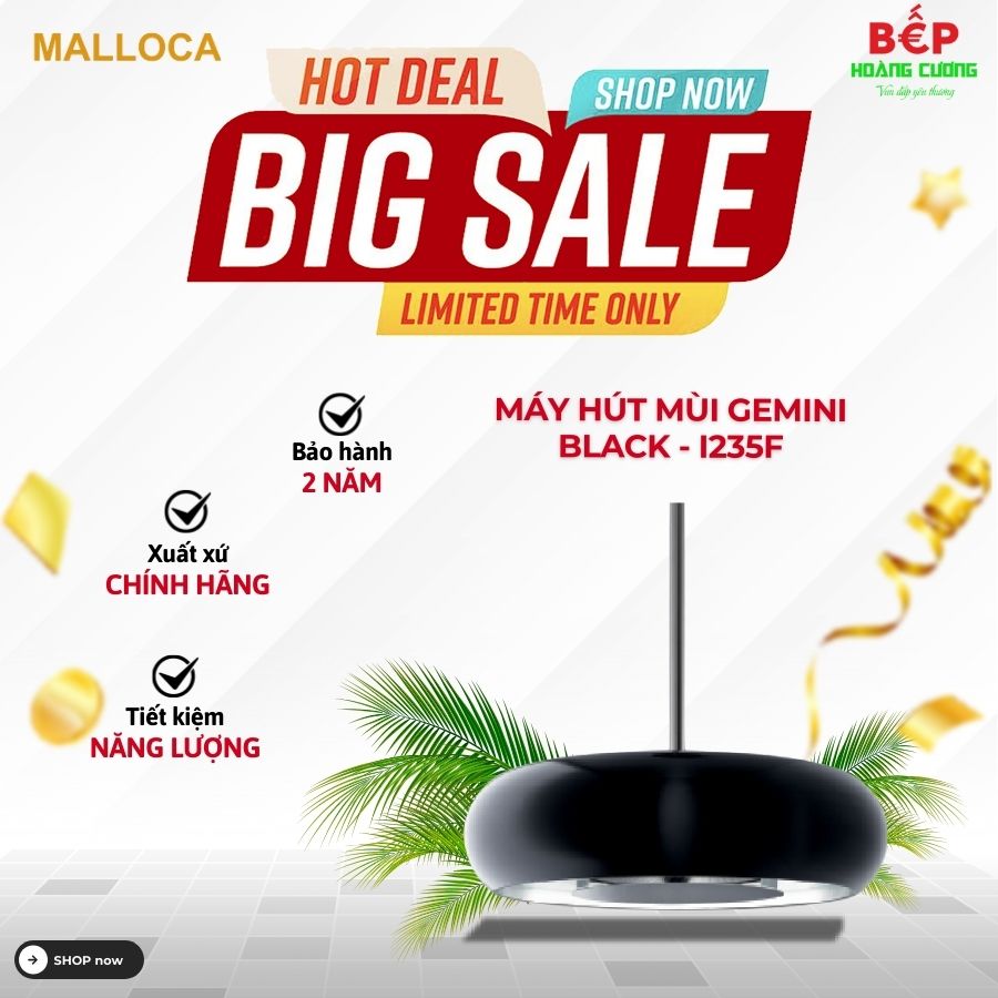 Máy hút khử mùi đảo Malloca GEMINI BLACK – I235F