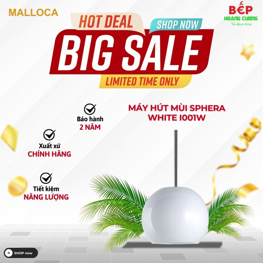 Máy hút khử mùi đảo Malloca Sphera white-I001W