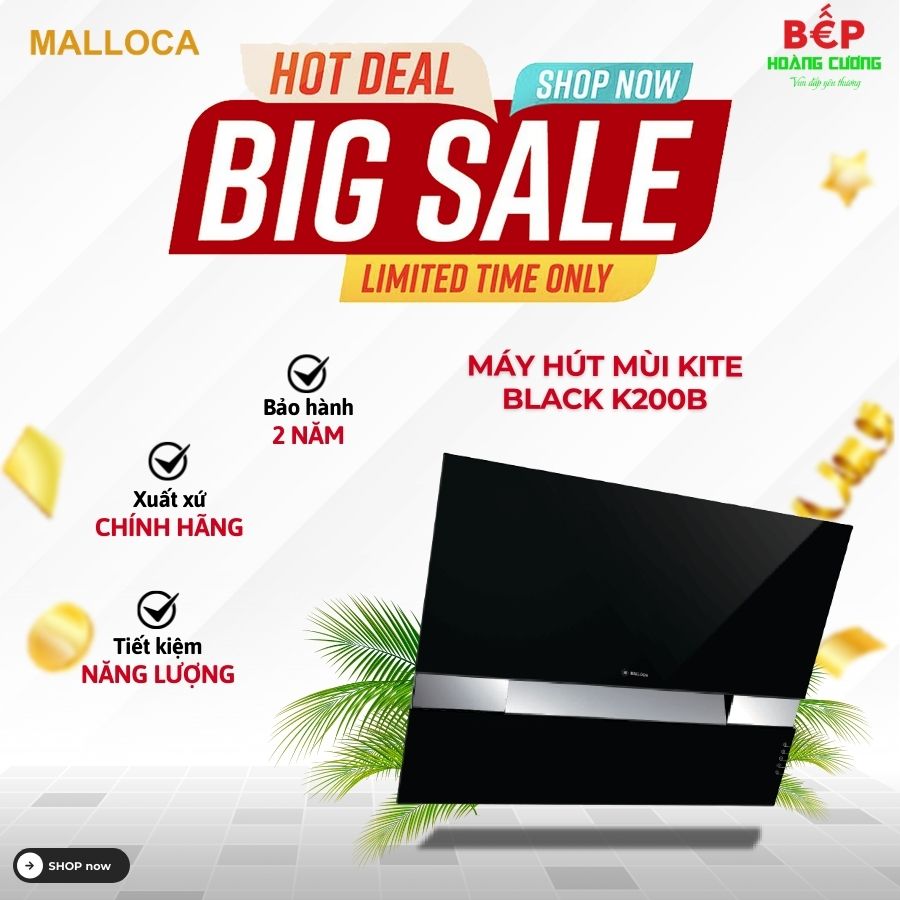 Máy hút khử mùi áp tường Malloca KITE BLACK-K200B