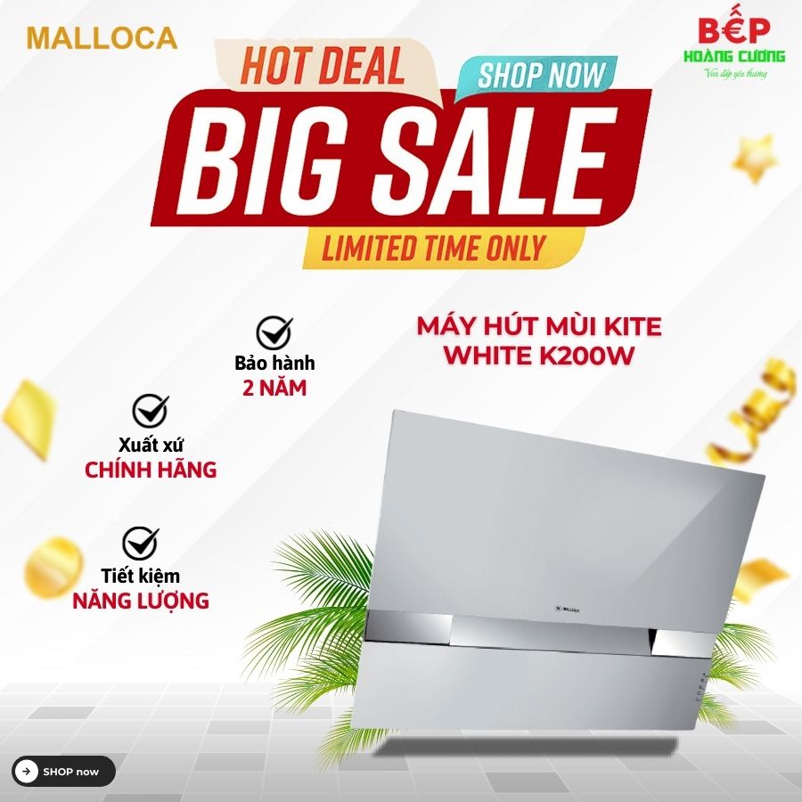 Máy hút khử mùi áp tường Malloca KITE WHITE-K200W