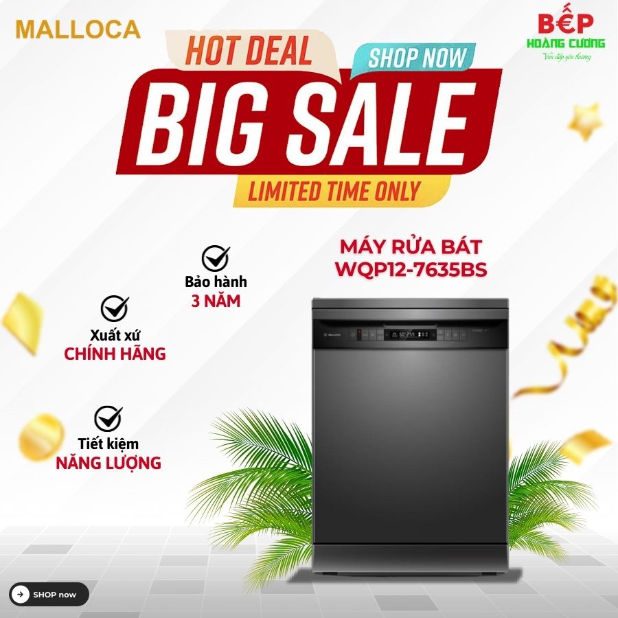 Máy rửa chén độc lập Malloca WQP12-7635BS